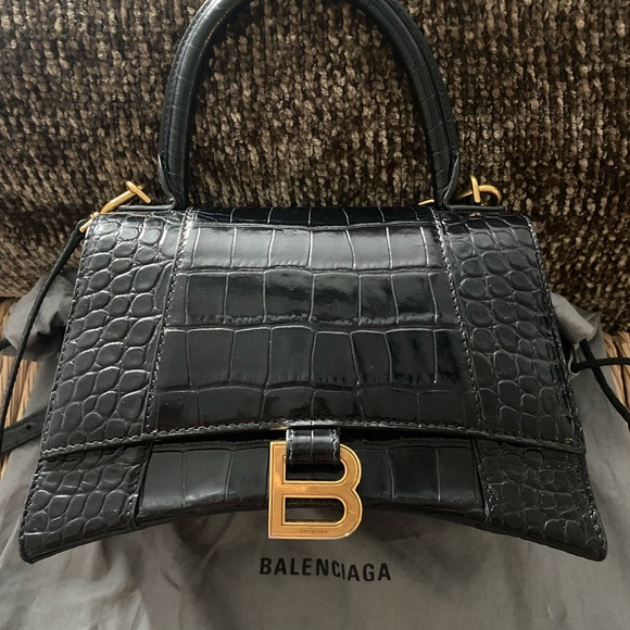 Balenciaga Hourglass Small Croc-Embossed Black - Picture 3 of 17